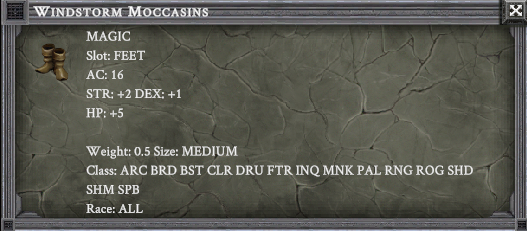WINDSTORM MOCCASINS in-game item card